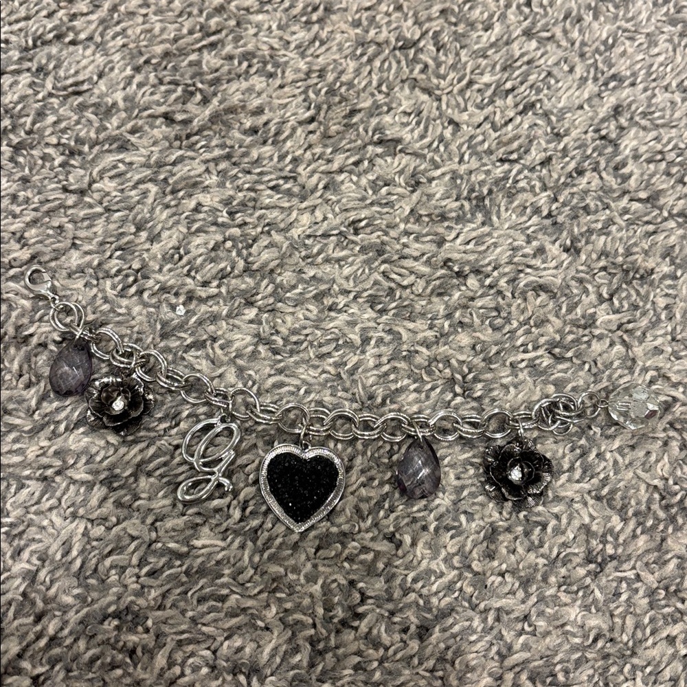 Guess Silver Charm Bracelet with Black Accents
